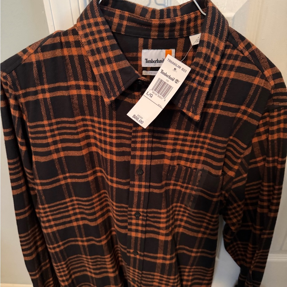 Timberland Men's Plaid Shirt in Black and Orange